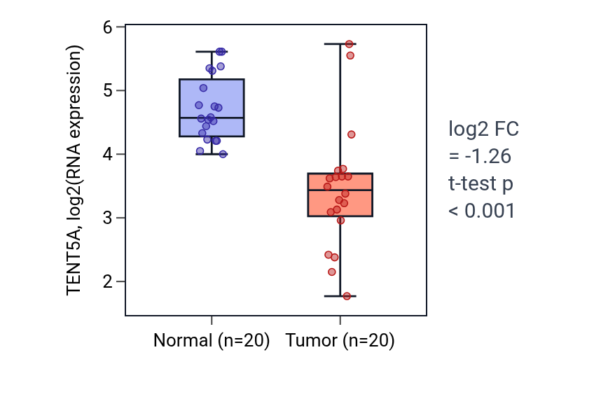 Tumor-vs-normal expression box plot for TENT5A in COAD.