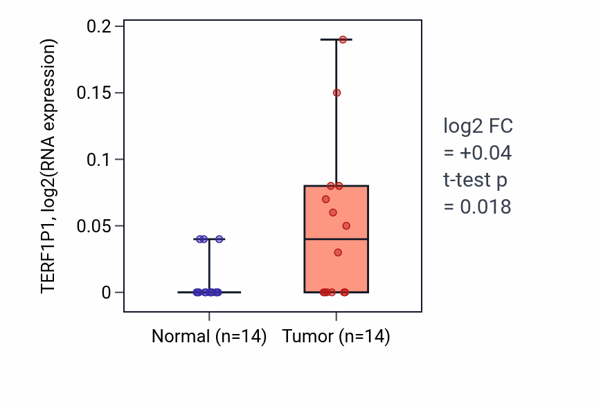 Tumor-vs-normal expression box plot for TERF1P1 in STAD.