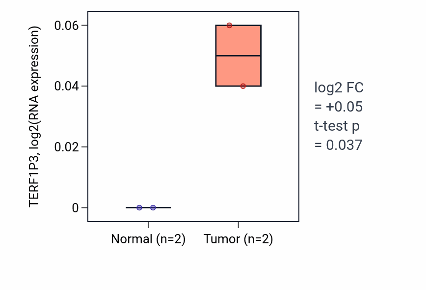 Tumor-vs-normal expression box plot for TERF1P3 in ESCA.