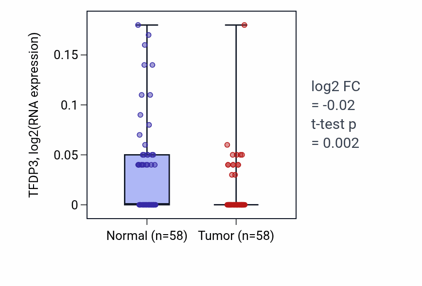 Tumor-vs-normal expression box plot for TFDP3 in THCA.