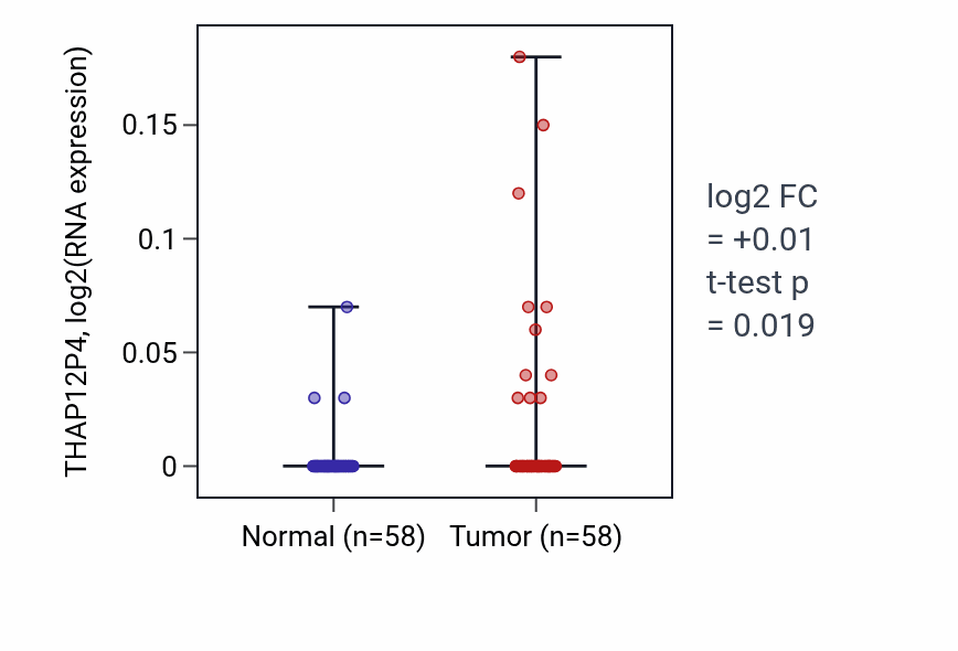 Tumor-vs-normal expression box plot for THAP12P4 in THCA.