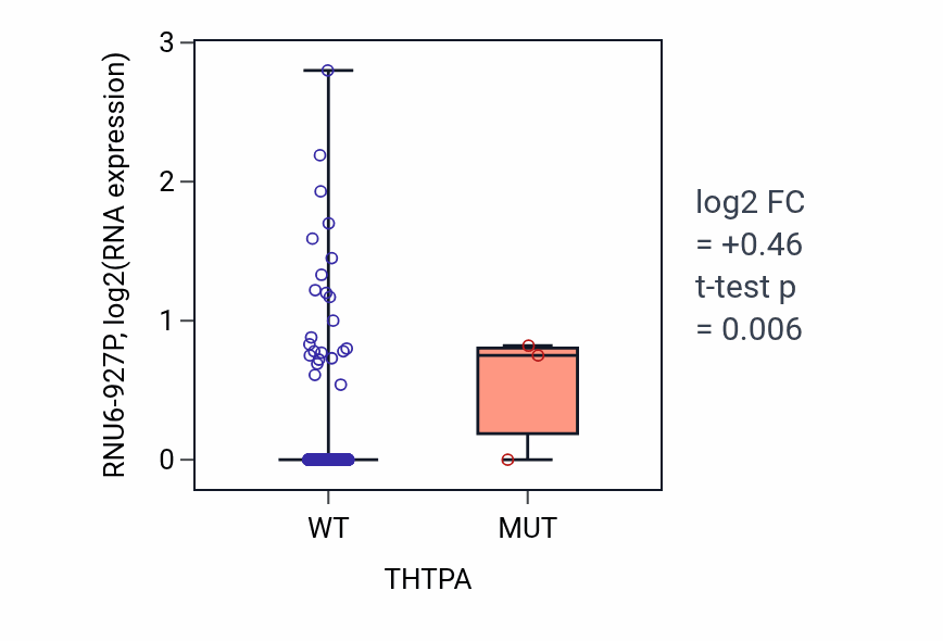 Box plot of RNU6-927P in THTPA-low vs THTPA-high samples in COAD.