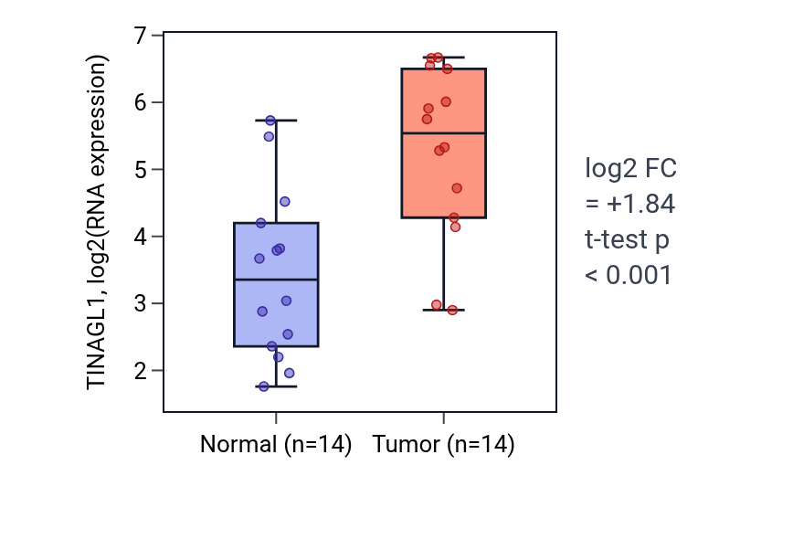 Tumor-vs-normal expression box plot for TINAGL1 RNA in HNSC.