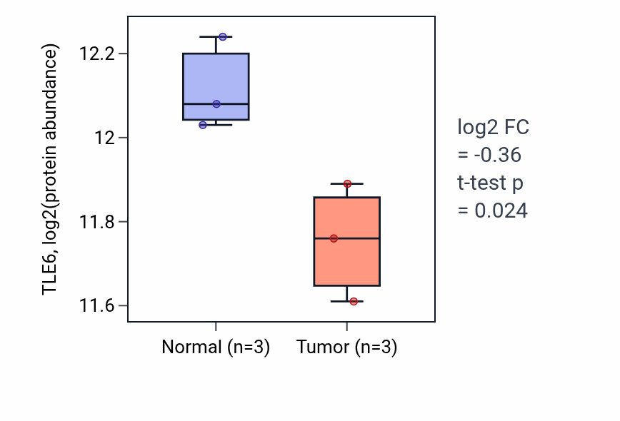 Tumor-vs-normal mass-spec protein box plot for TLE6 in LUAD.