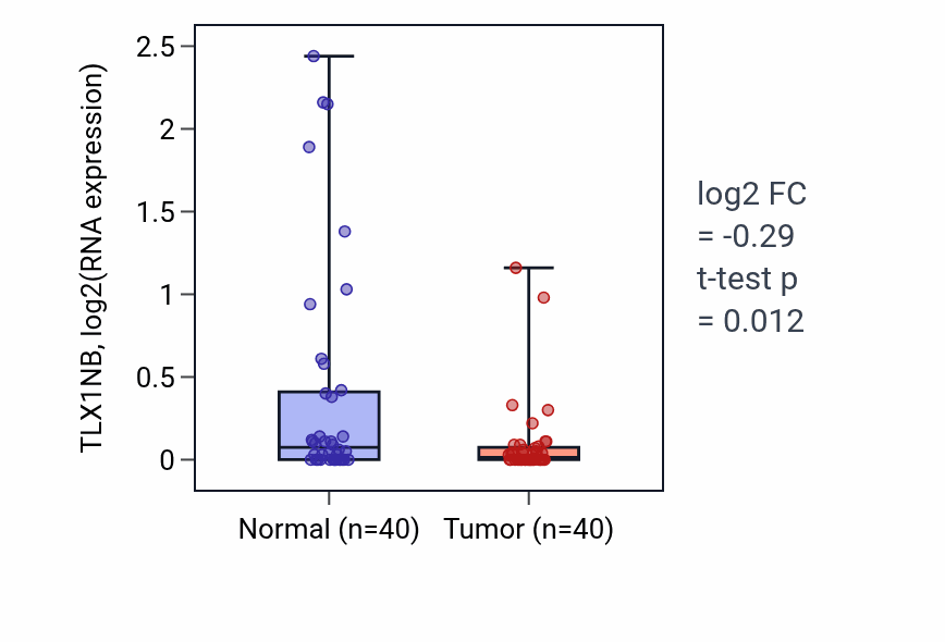 Tumor-vs-normal expression box plot for TLX1NB in HNSC.