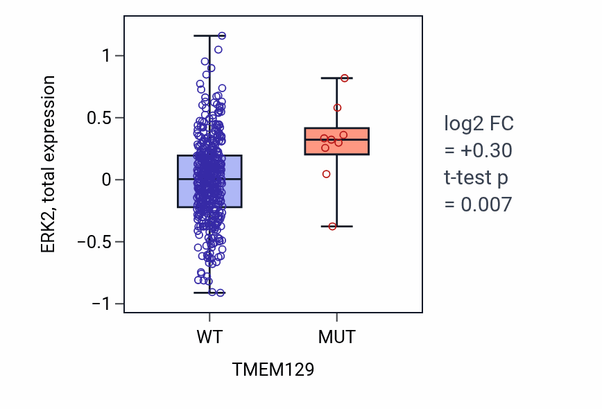 Box plot of ERK2 in TMEM129-low vs TMEM129-high samples in UCEC.