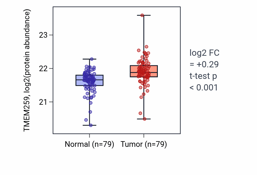 Tumor-vs-normal mass-spec protein box plot for TMEM259 in LSCC.