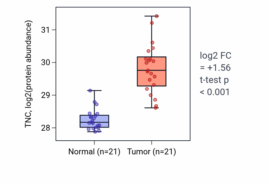 Tumor-vs-normal mass-spec protein box plot for TNC in HNSC.