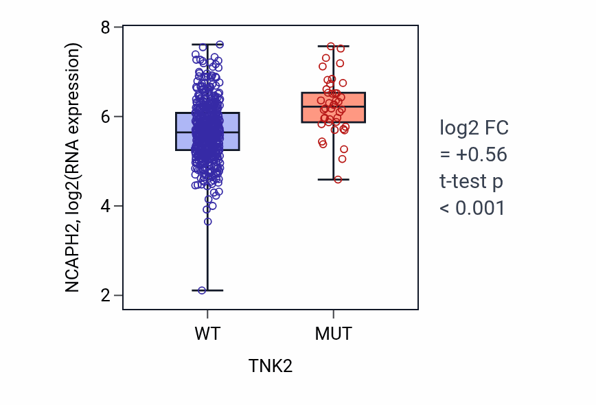Box plot of NCAPH2 in TNK2-low vs TNK2-high samples in UCEC.
