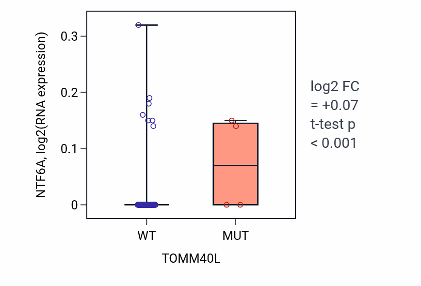 Box plot of NTF6A in TOMM40L-low vs TOMM40L-high samples in CESC.