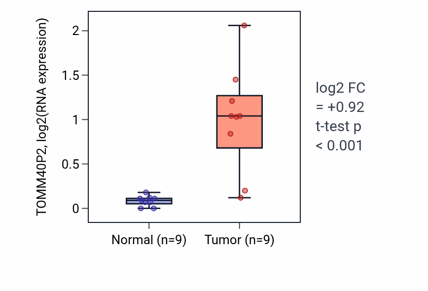 Tumor-vs-normal expression box plot for TOMM40P2 in HNSC.