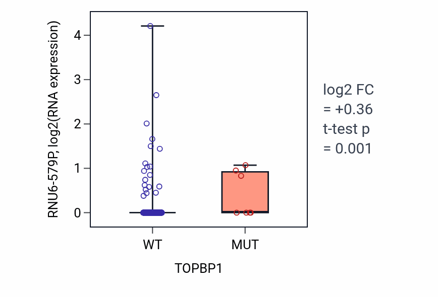 Box plot of RNU6-579P in TOPBP1-low vs TOPBP1-high samples in LUAD.