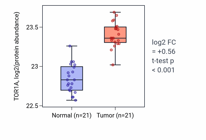 Tumor-vs-normal mass-spec protein box plot for TOR1A in HNSC.