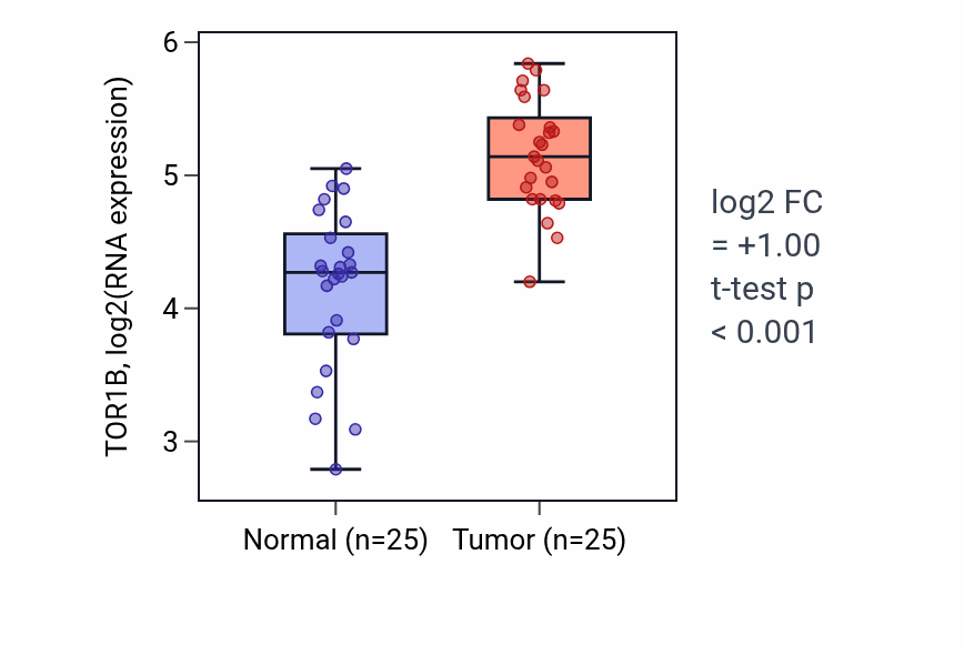 Tumor-vs-normal expression box plot for TOR1B RNA in HNSC.