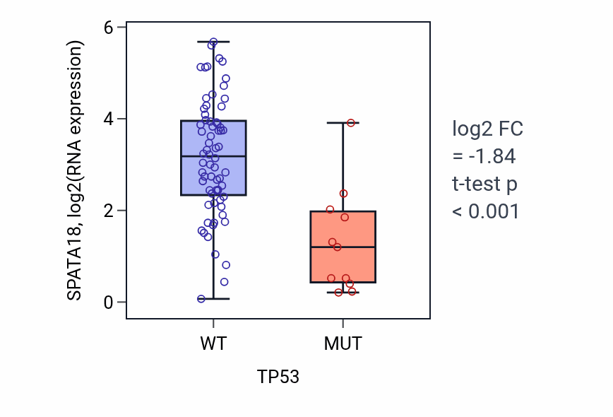 Box plot of SPATA18 in TP53-low vs TP53-high samples in ACC.