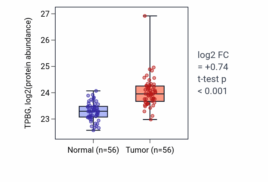 Tumor-vs-normal mass-spec protein box plot for TPBG in HNSC.