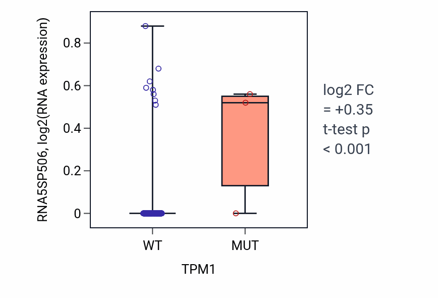 Box plot of RNA5SP506 in TPM1-low vs TPM1-high samples in LIHC.
