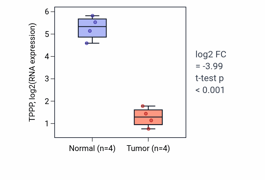 Tumor-vs-normal expression box plot for TPPP RNA in BLCA.