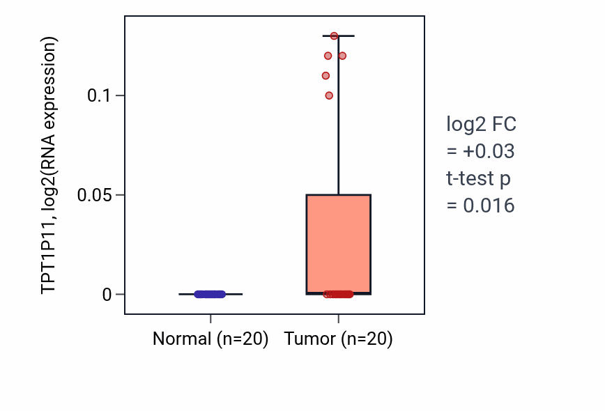 Tumor-vs-normal expression box plot for TPT1P11 in KIRC.