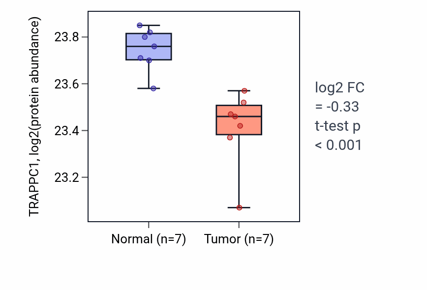 Tumor-vs-normal mass-spec protein box plot for TRAPPC1 in CCRCC.