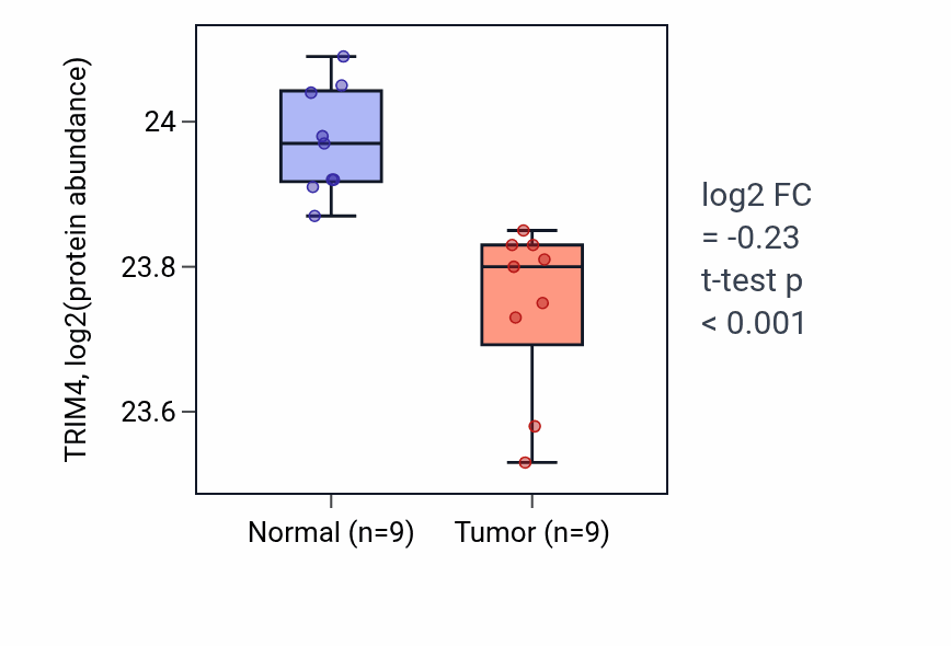 Tumor-vs-normal mass-spec protein box plot for TRIM4 in LSCC.