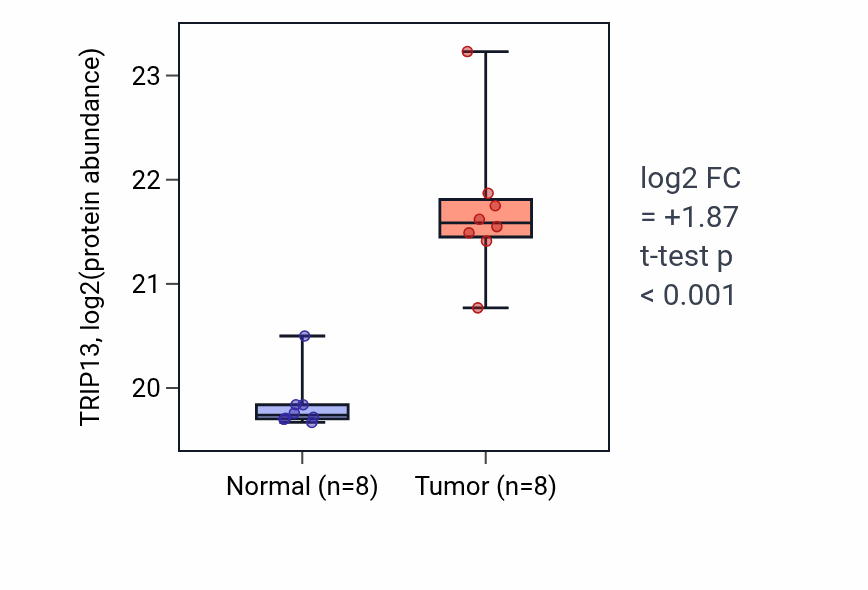 Tumor-vs-normal mass-spec protein box plot for TRIP13 in CCRCC.