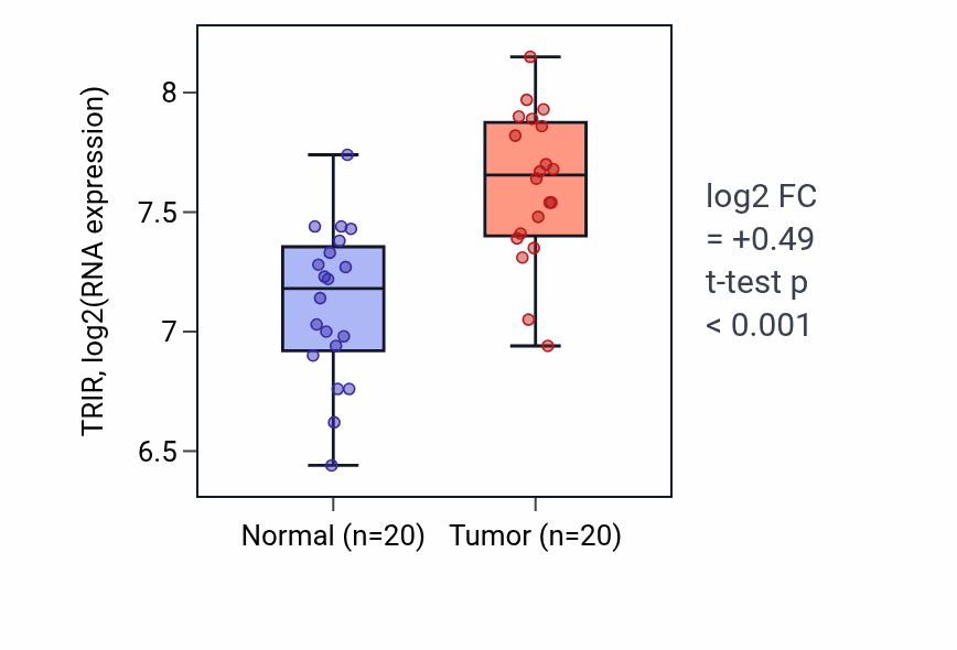 Tumor-vs-normal expression box plot for TRIR RNA in KIRC.