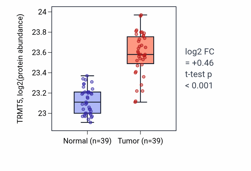 Tumor-vs-normal mass-spec protein box plot for TRMT5 in HNSC.