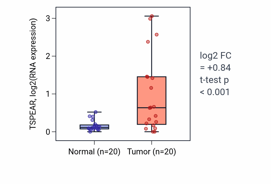 Tumor-vs-normal expression box plot for TSPEAR in COAD.