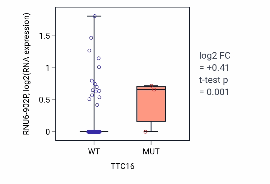 Box plot of RNU6-902P in TTC16-low vs TTC16-high samples in KIRP.