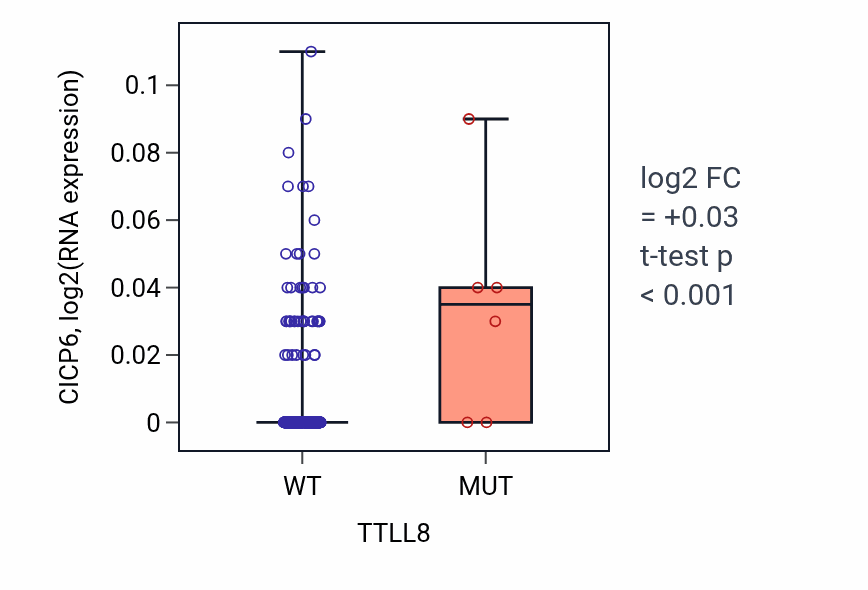 Box plot of CICP6 in TTLL8-low vs TTLL8-high samples in LUSC.