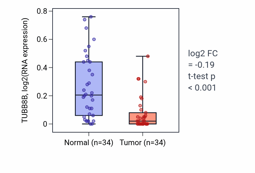 Tumor-vs-normal expression box plot for TUBB8B in KIRC.