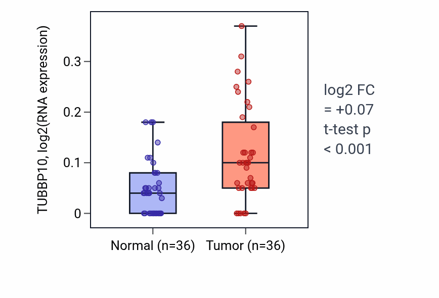 Tumor-vs-normal expression box plot for TUBBP10 in KIRC.