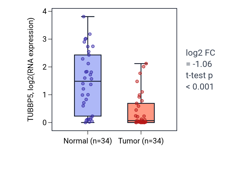 Tumor-vs-normal expression box plot for TUBBP5 in KIRC.