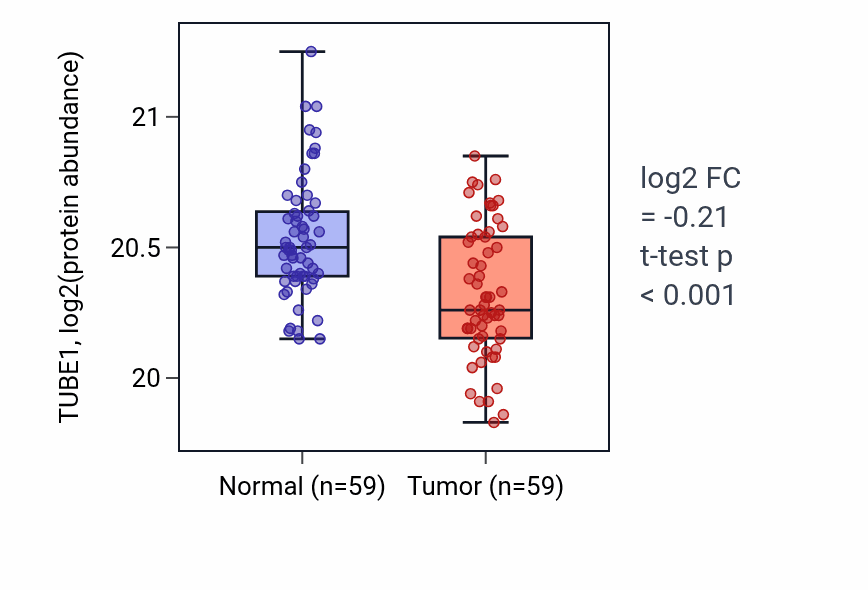Tumor-vs-normal mass-spec protein box plot for TUBE1 in LSCC.