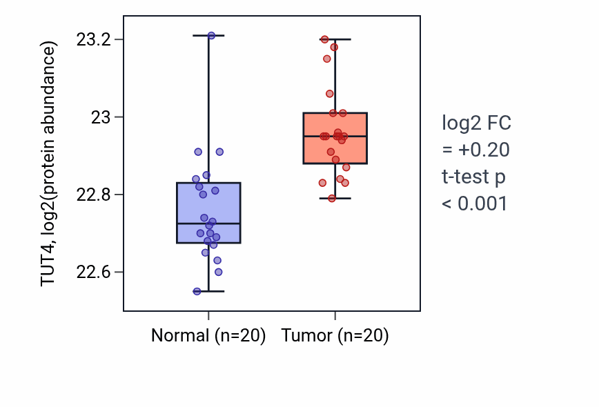 Tumor-vs-normal mass-spec protein box plot for TUT4 in LSCC.