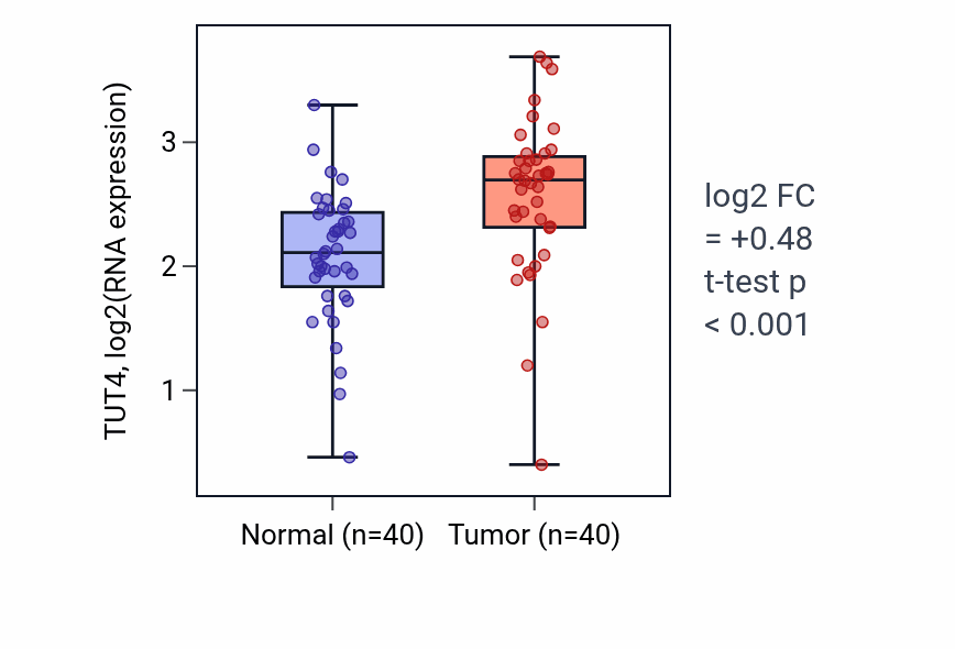 Tumor-vs-normal expression box plot for TUT4 RNA in HNSC.
