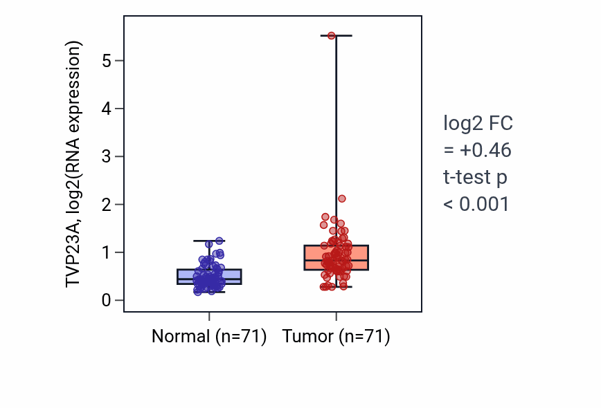 Tumor-vs-normal expression box plot for TVP23A RNA in KIRC.