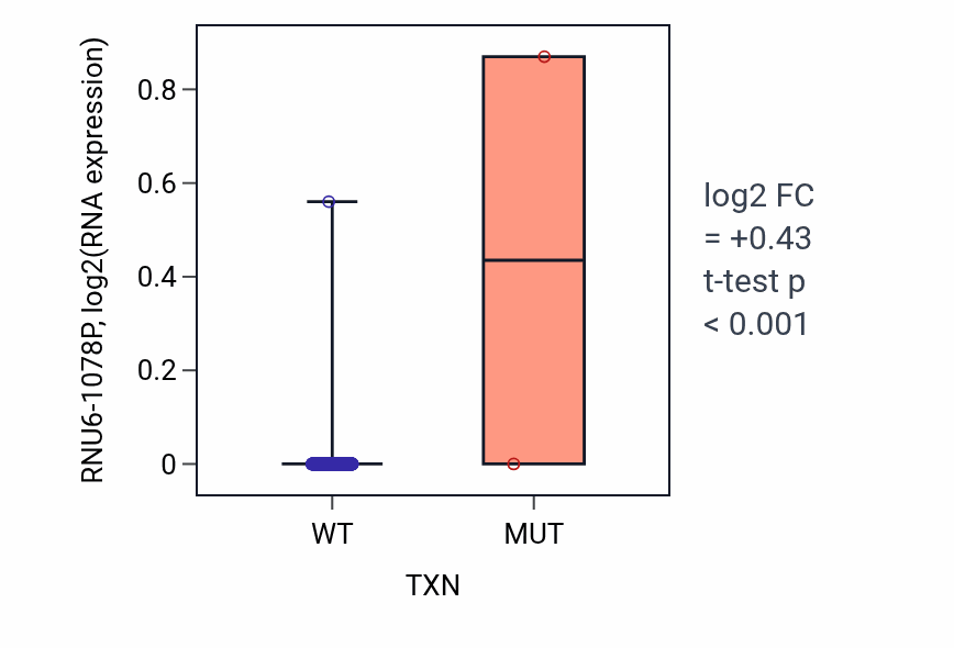 Box plot of RNU6-1078P in TXN-low vs TXN-high samples in HNSC.