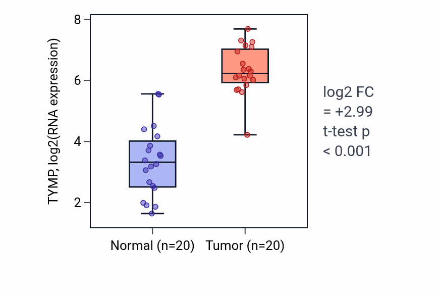 Tumor-vs-normal expression box plot for TYMP RNA in KIRC.