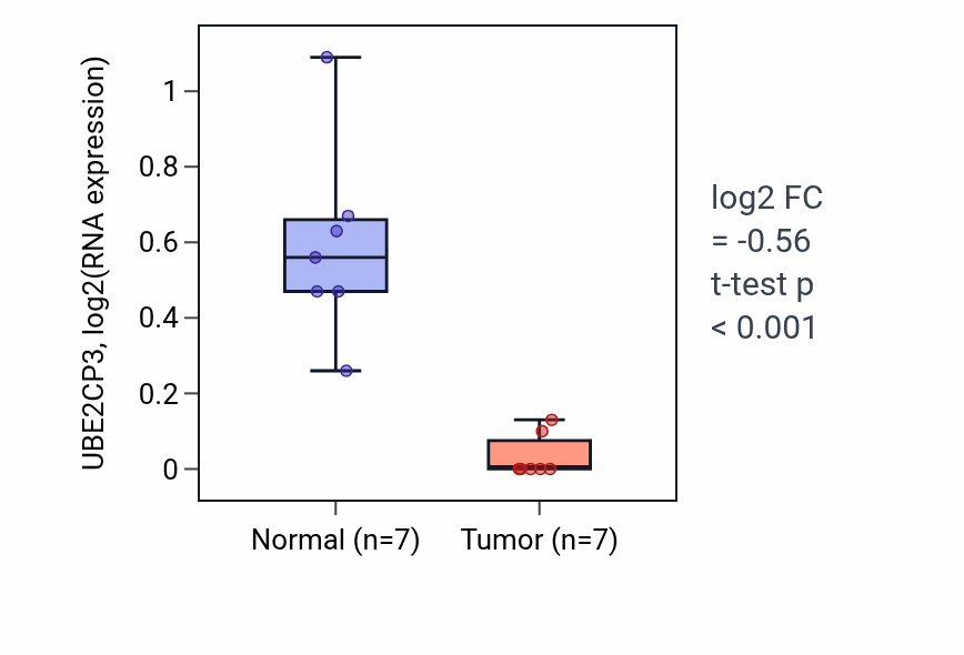 Tumor-vs-normal expression box plot for UBE2CP3 in KICH.