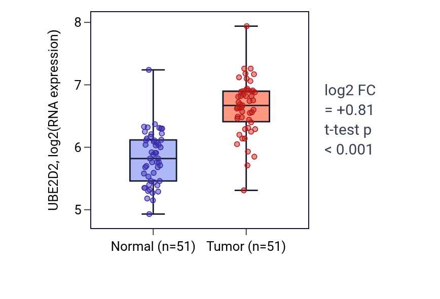 Tumor-vs-normal expression box plot for UBE2D2 in KIRC.