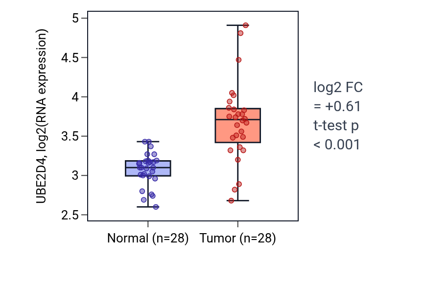 Tumor-vs-normal expression box plot for UBE2D4 in LIHC.
