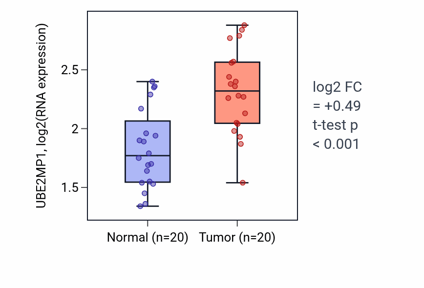 Tumor-vs-normal expression box plot for UBE2MP1 in KIRC.