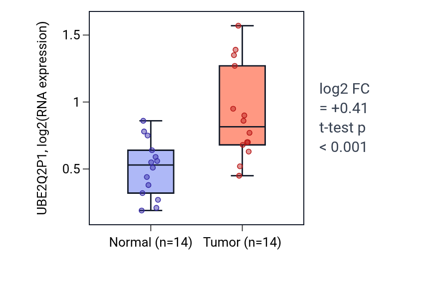 Tumor-vs-normal expression box plot for UBE2Q2P1 in HNSC.