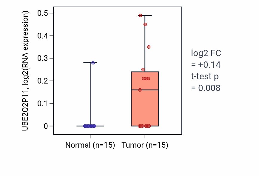Tumor-vs-normal expression box plot for UBE2Q2P11 in KICH.