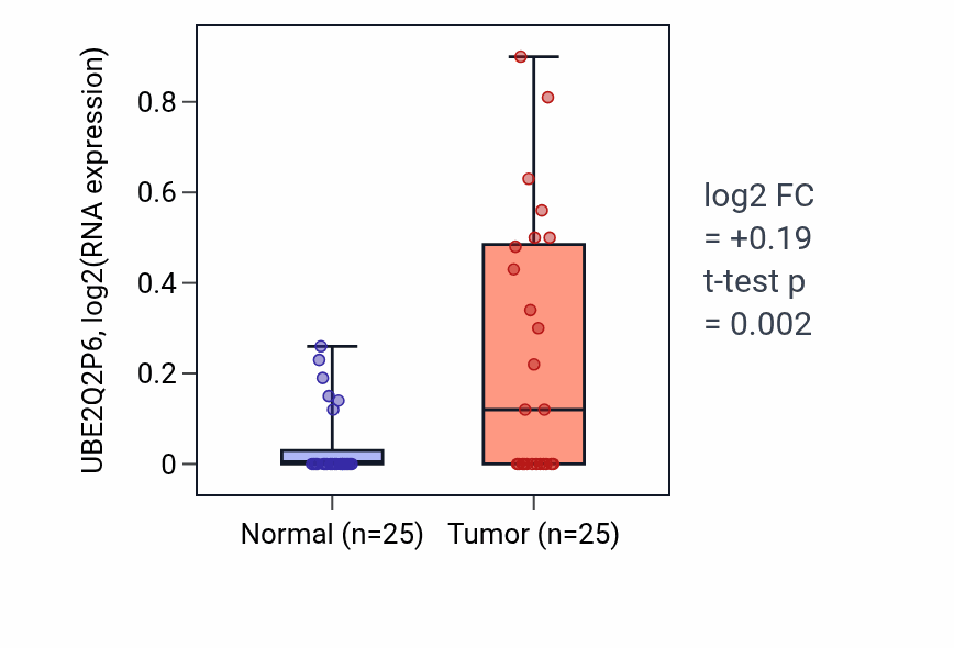 Tumor-vs-normal expression box plot for UBE2Q2P6 in HNSC.