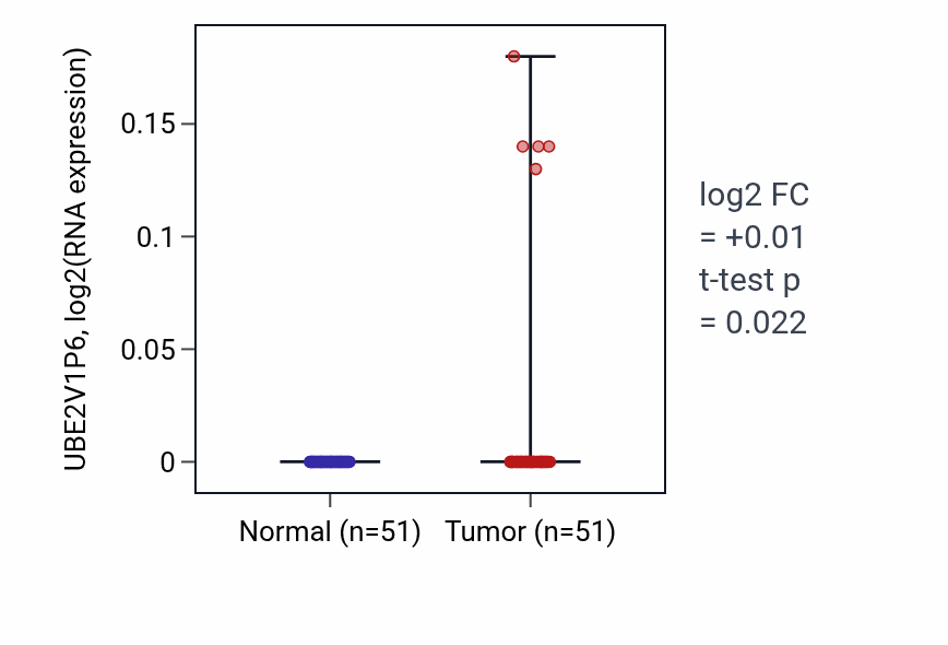 Tumor-vs-normal expression box plot for UBE2V1P6 in KIRC.