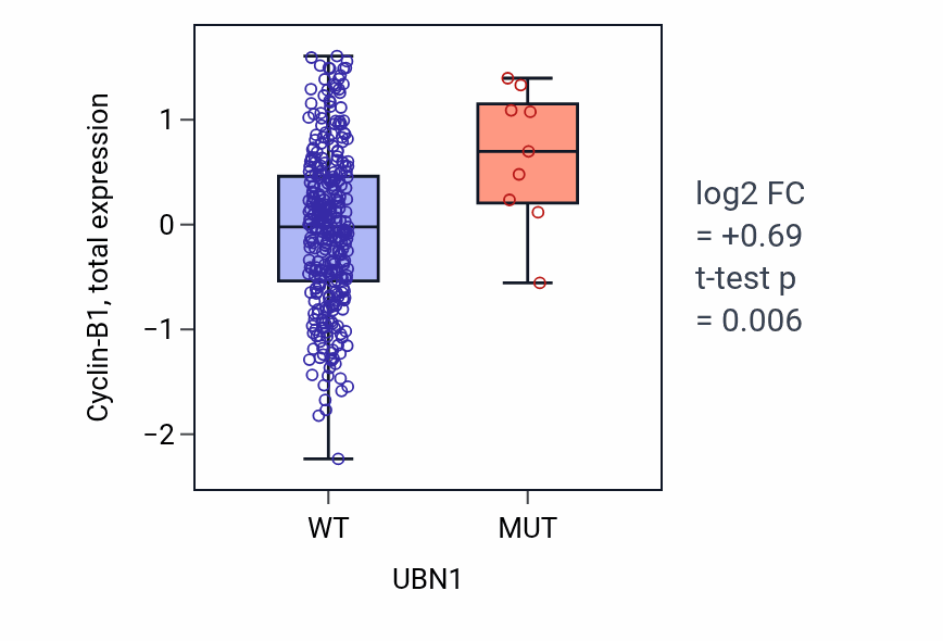 Box plot of Cyclin-B1 in UBN1-low vs UBN1-high samples in BLCA.