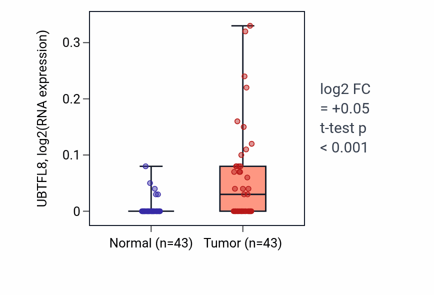 Tumor-vs-normal expression box plot for UBTFL8 in HNSC.